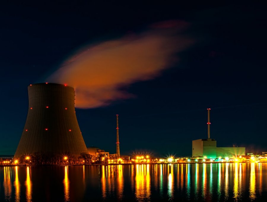 Nuclear power plant "Isar" at night